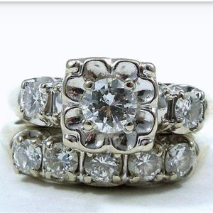 Vintage 1950s Engagement Ring Set 14k